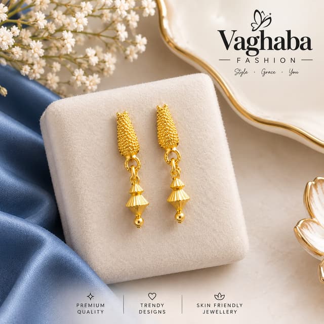 Golden Beaded Fan Drop Earrings