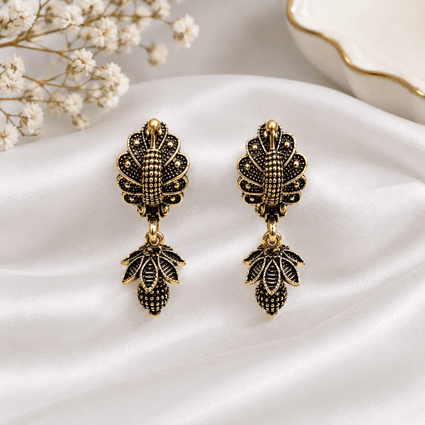 Antique Floral Beehive Drop Earrings - Image 1